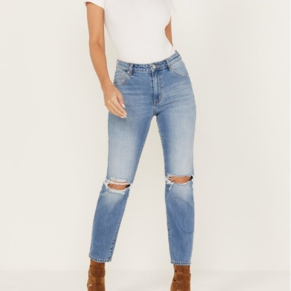 Rolla's Australia NWT Women's Medium Wash Mid Rise Miller Cropped Jeans 32/28 - Picture 1 of 16